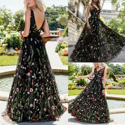 £34.19 • Buy Women Floral Backless Fairy Princess Maxi Dress Embroidered Party Prom Ball Gown