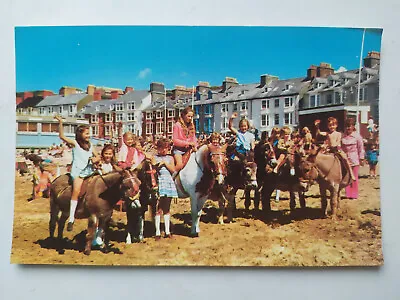 Children On Donkeys At Aberystwyth Wales Vintage Picture Postcard • £5.49