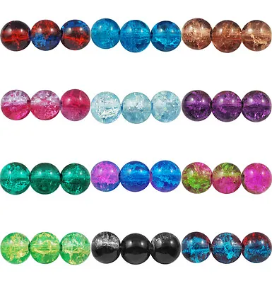 ❤ 4mm 6mm 8mm CRACKLE Glass ROUND Beads CHOOSE COLOUR UK Jewellery Making ❤ • £1.30