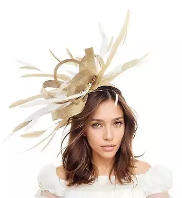 Gold Cream Statement Fascinator Hatinator Hat Kentucky Derby Oaks Ladies Royal • £120