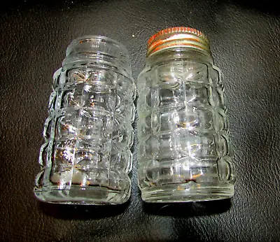 Two Old 1950's 3  Tall Clear Glass Spice Bottles Vintage Checked Panel Jars • $15