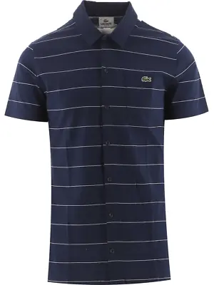Lacoste Mens Navy Striped Slim Fit Polo Shirt • £34.99
