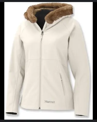MARMOT Women's Furlong Jacket Coat Cream Faux Fur Hood Fleece Lined Size S • $19