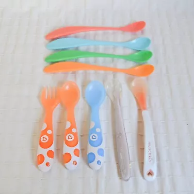 Baby Weaning Cutlery Bundle Long Handle Plastic Spoons Munchkin Colourful X9 • £4