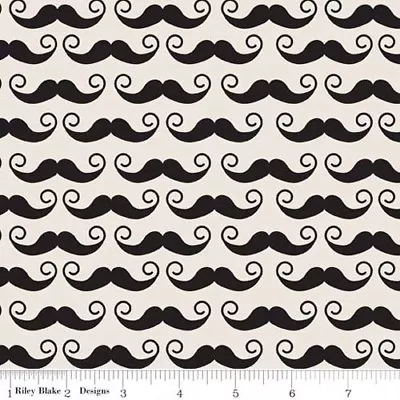 Geekly Chic Fabric - Black Mustaches C510-04 - Riley Blake YARD • $11.93