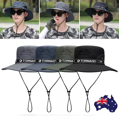 Mens Outdoor Sun Hat UV Protection Bucket Safari Wide Brim Fisherman Cap UPF 50+ • $8.99