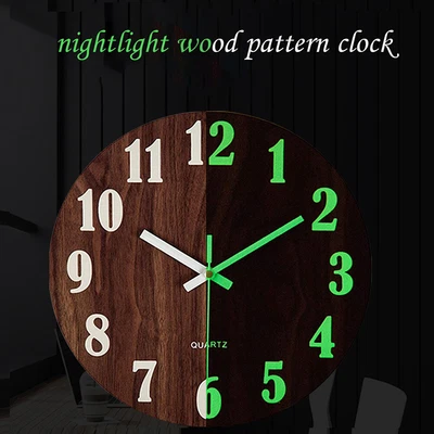 £10.95 • Buy 12In Wall Clock Luminous Wood Night Glow Visible Nordic Silent Clock Home Decor