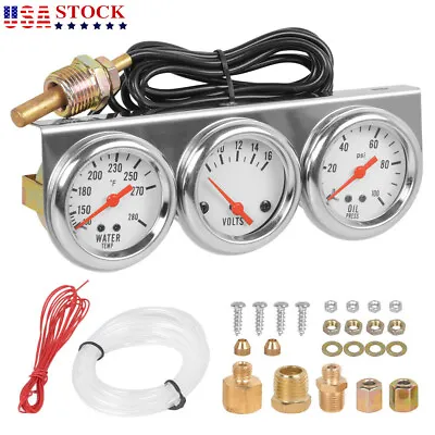 52mm 3 In1 Chrome Car Triple Gauge Set Kit  Water Temp Oil Pressure Volt Meter • $20.98