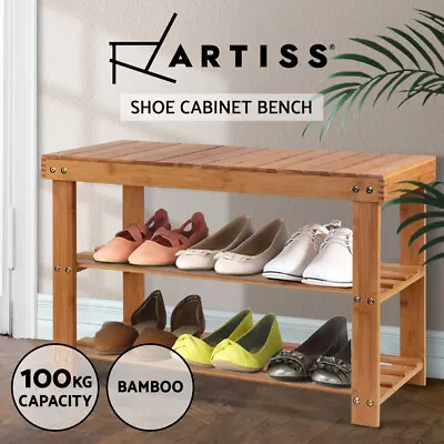 $54.95 • Buy Artiss Shoe Rack Cabinet Bamboo Bench Wooden Storage Shelf Stand Organiser Stool