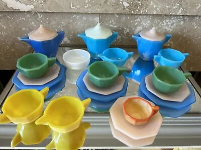 VINTAGE #234 AKRO AGATE CO 22pc CHILD's PLAY-TIME GLASS TEA SET DISHES JADEITE • $75
