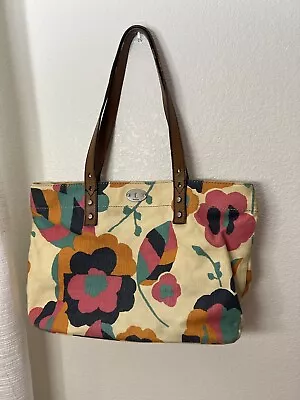 Fossil Hunter Multi-Color Canvas Floral Leather Trim Zip Tote/Purse • $15