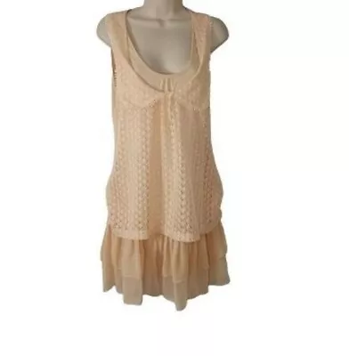 A'Reve Cream Crochet Chiffon Ruffle Hem Dress Size L • $13.98