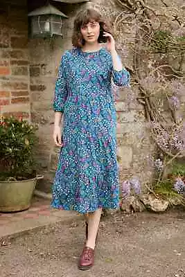 Seasalt Women's Dress - Teal Coastal Flower Midi Dress - Regular - Brocade Flowe • £25