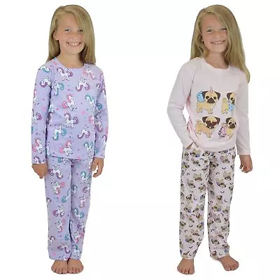 Kids Unicorn & Pug Girls Pyjama Set Cute Pyjamas PJs Nightwear LN139 • £7.99