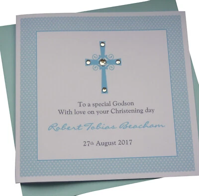 £4.49 • Buy Handmade Personalised Christening Or Baptism Card Godson Son Grandson Nephew 