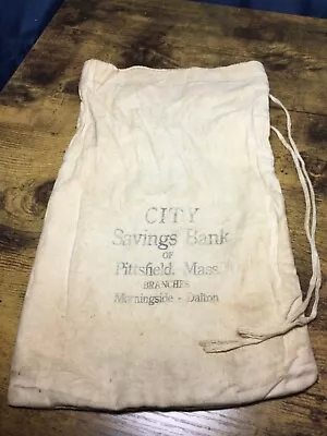 Vintage CITY SAVINGS Bank Of PITTSFIELD MASS Cloth Money Deposit Bag • $16.50