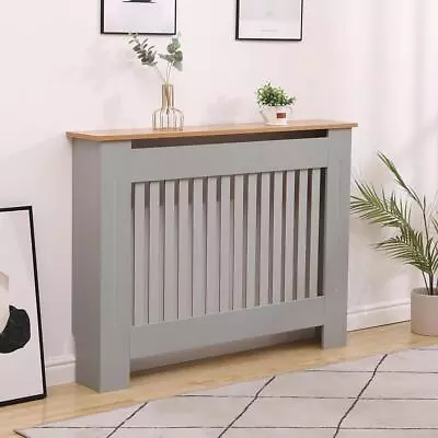 Medium Grey Oak Top Radiator Cover Wooden Wall Cabinet Shelf Slatted Grill York • £45.99