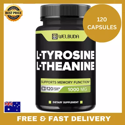 L-Tyrosine Supplement Capsules With L-Theanine 1000mg - 120 Capsules • $38.14