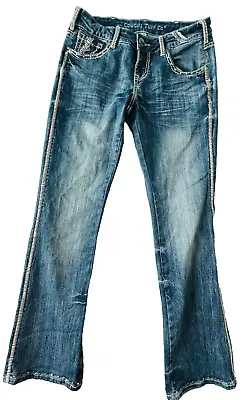 Cowgirl Tuff Women Measure 31x31 Stretchy Bootcut Studded Thick Stitch Jeans • $19.99