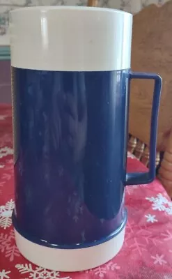 Vintage Thermos Insulated Food Coffee 70F 10 Oz. Blue & White Stopper Cup EUC • $9.99