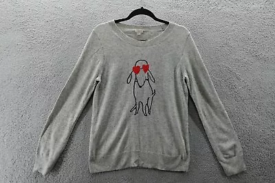 J Crew Sweater Women's Large Gray Pullover Lightweight Dog W/Heart Eyes Casual • $22.50