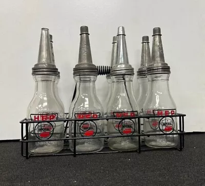 Vintage Imperial Motor Oil Glass Bottles & Carrier • $1199.99