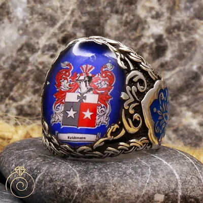 Men Family Crest Anniversary Ring Custom Made Wax Seal Signet Silver Fraternal  • £162.83