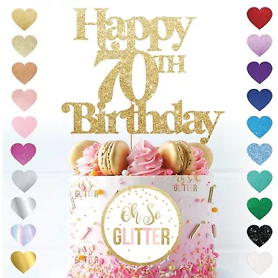 Happy 70th Birthday 70 Any Name Cake Topper Custom Personalised Custom Glitter • £4.79