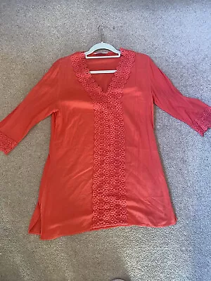 W Lane Size 8 Tunic Top Sz 16 Coral 3/4 Sleeve Excellent Cond Cheesecloth Like • $23.99
