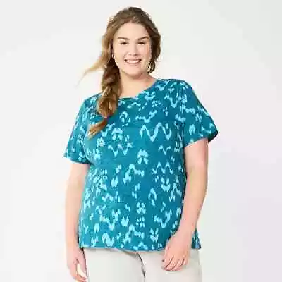 Blue Ikat Dye Short Sleeve Crewneck T Shirt Tee Top New 5X Sonoma Mothers Day • $14.99