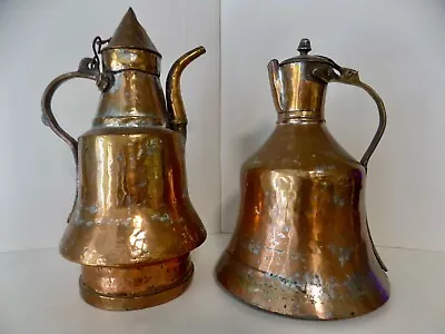 Antique Middle East Turkish Dallah Coffee Pots Hammered Copper 2 Large Pots • $149