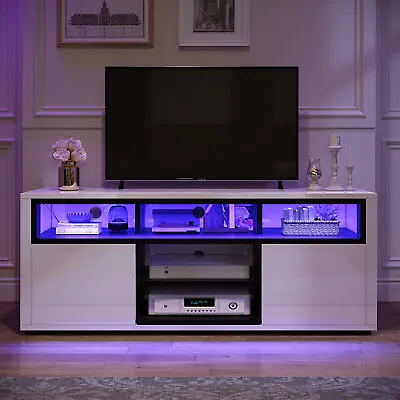 Modern High Gloss TV Stand With LED Lights For Up To 60 In Entertainment Center • $112.99