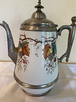 Antique Manning Bowman & Co Teapot/coffee. Enamel And Pewter • $69