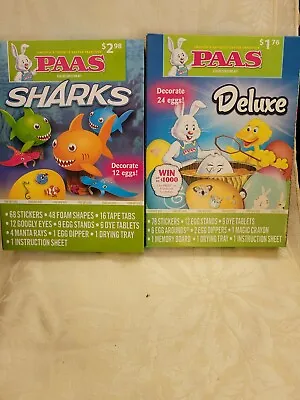 Lot Of 2 PAAS SHARKS & DELUXE EGG DYE DECORATING KITS  NEW • £8.69