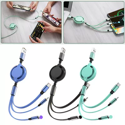 Multi Charger Cable 3 In 1 For IPhone Android Retractable USB Charge Data Cable • £3.98