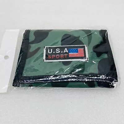 NEW‼ Camo Trifold USA Sport Flag Wallet Zipper Cash ID 3-Windows Hook & Loop • $8.49