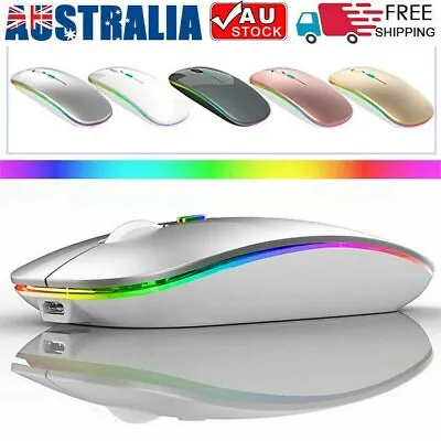 $11.86 • Buy AU Rechargeable Slim Wireless Mouse Bluetooth 5.1+ 2.4G Cordless For Laptop PC