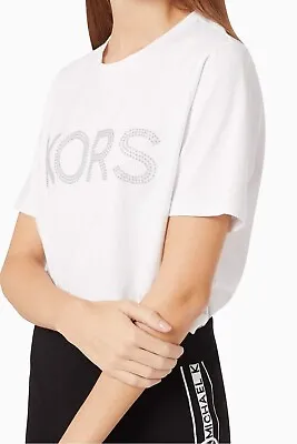 ❤️ $78 NEW!!  Michael Kors White Beaded Signature Tee Top Shirt; Size Medium • $31.99