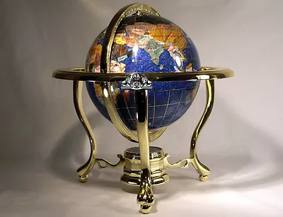 10  Tall Table Blue Crystallite Ocean Gemstone World Globe With Gold Tripod Std • $105
