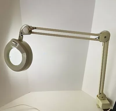 LUXO Vintage  Magnifier Lamp Beige Articulating Arm Industrial W/ Clamp MCM • $159.99