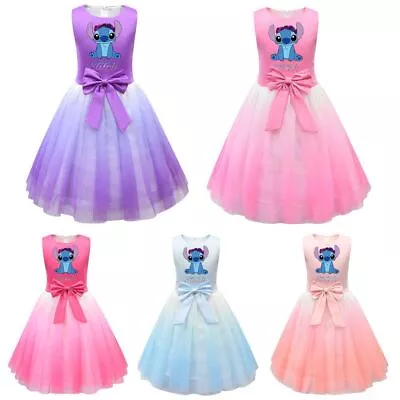 Girls Lilo And Stitch Bowknot Dress Skirt Princess Birthday Party Costume Dress • £13.99
