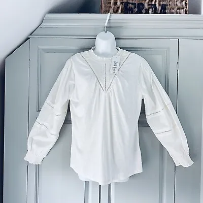 Per Una Top Shirt Blouse Victorian Edwardian Style Ivory Cotton Sz 14 Jersey • £20
