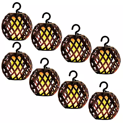 8pc Solar Flame Effect Led Rattan Ball String Garden Lantern Solar Fence Light • £11.99