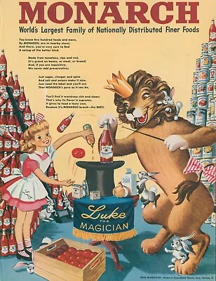 1948 Monarch Food Anthropomorphic Lion Magician Rabbits Lucy Vtg Print Ad C12 • $11.99