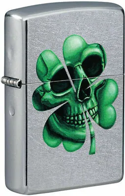 Zippo Lighter CLOVER Green Lucky Skull Design Street Chrome • $68.37