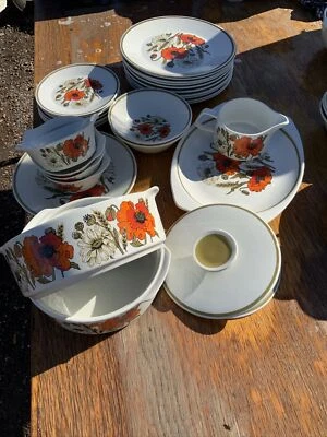 £45 • Buy Vintage J & G Meakin Studio Poppy Design Dinner Service Table Ware Ironstone
