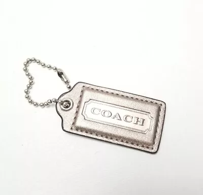 Vintage Coach Hang Tag Small Metallic Silver Leather Key Chain Fob Charm • $19.98