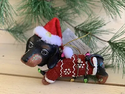 Dachshund Weiner Dog Christmas Ornament Lights Sweater Santa Hat With Holly NWT • $12.50