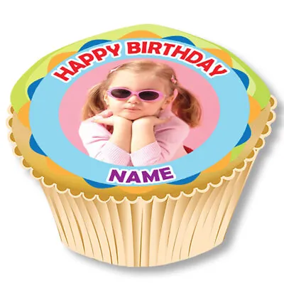 35 Pre Cut Edible Personalised Selfie Photo Birthday Cupcake Toppers Rice Paper • £3.25