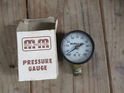 Vintage Merrill Mfg. Pressure Gauge W Box Steam Punk 2  0 To 100 PSI Untested • $25